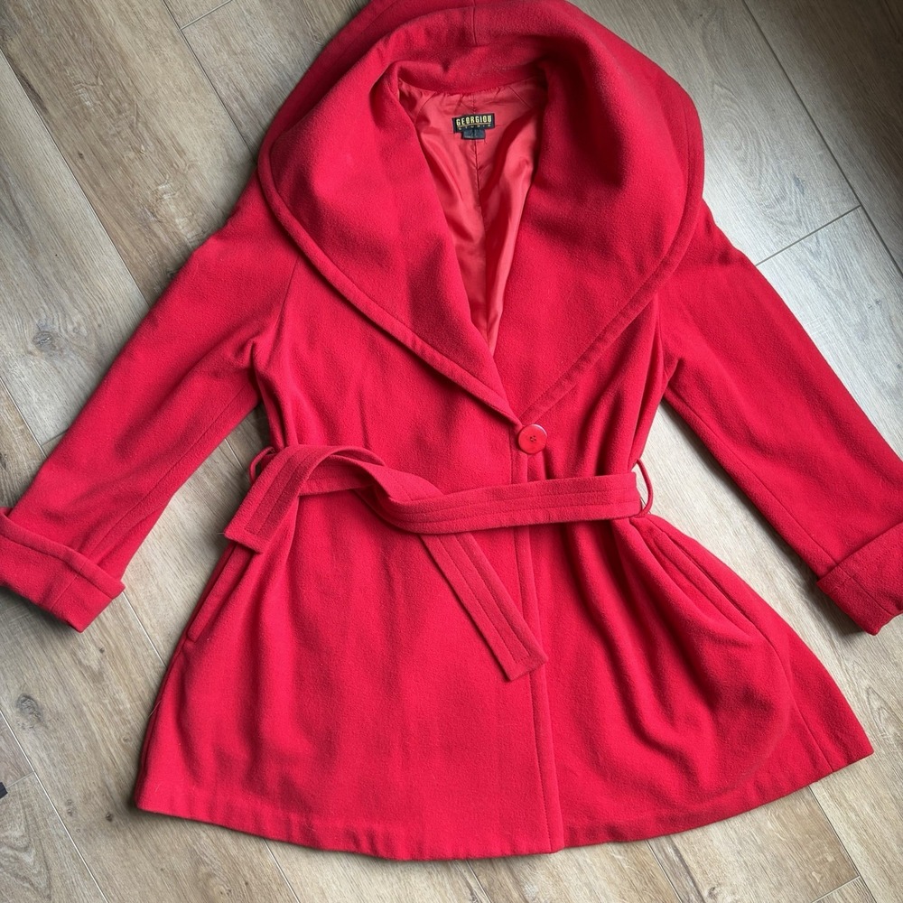 VTG 80s Womens Sz 4 Georgiou Studio Wool Cashmere Blend Peacoat Red Quiet Luxury